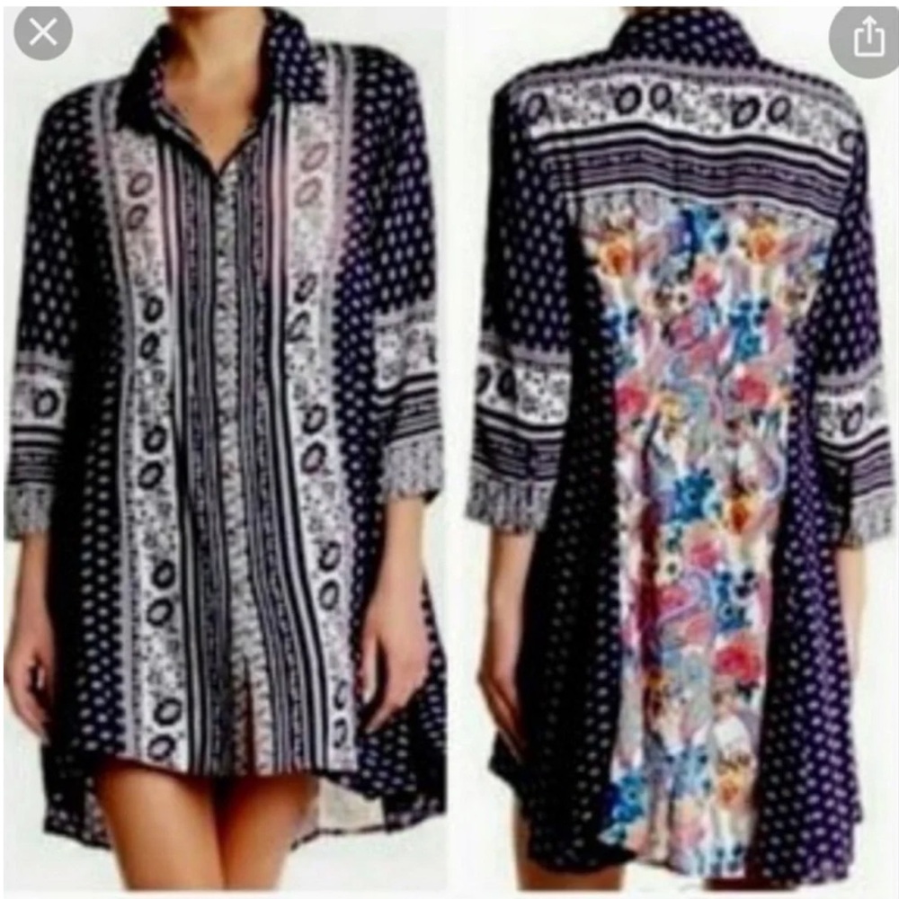 CYRENA paisley & floral high-low button down, size M